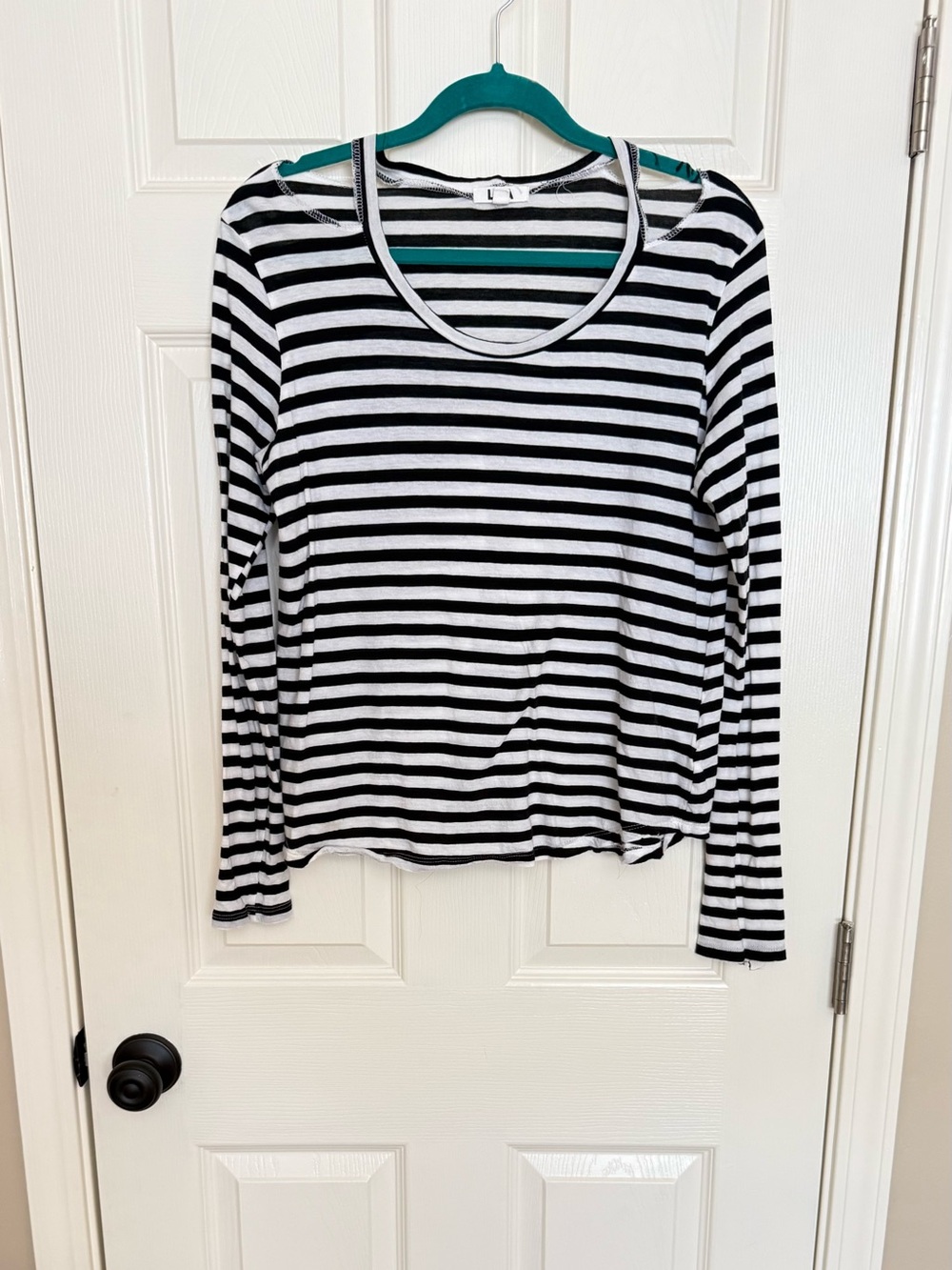 LNA Black and White Striped Long Sleeve Kids Tee